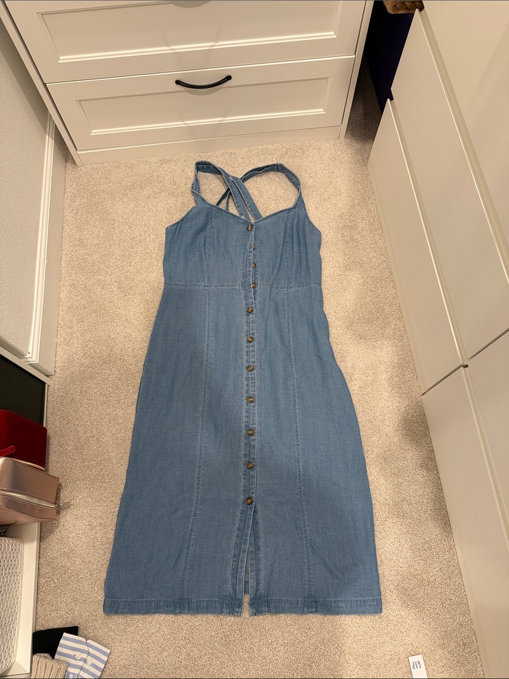 LOFT Light Blue Denim Button-Front Midi Dress